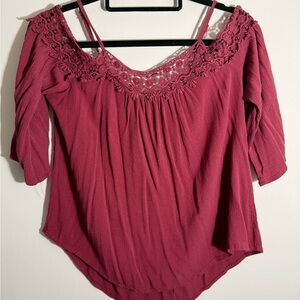 Xhilaration Maroon Lace Accent Blouse